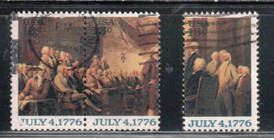США-1976, (Мих.1278-1281) , гаш.  , 200-лет США, Декларация о независимости,Живопись, 3 марки