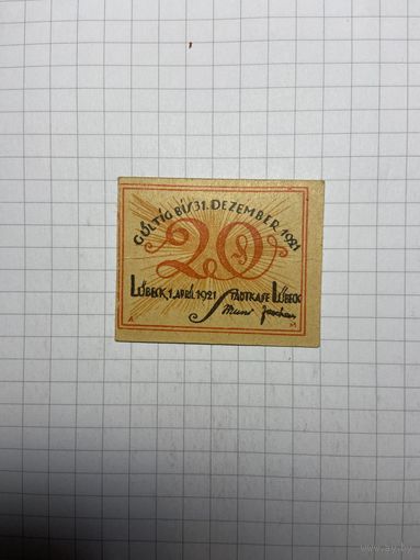 Нотгельд 20 пфеннигов Германия-3012-картон