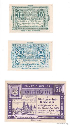 Австрия Ридау комплект из 3 нотгельдов 1920 года. Состояние UNC-/UNC!
