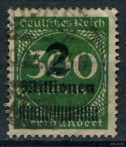 Веймарская Республика - 1923г. - стандартный выпуск, надпечатка 2 Mio на 300 M - 1 марка - гашёная. Без МЦ!