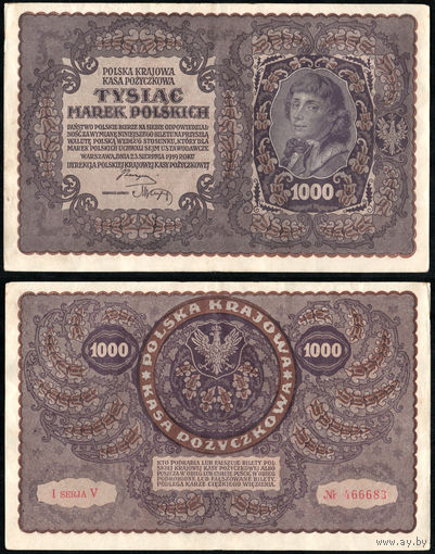 ПОЛЬША 1000 Марок 1919 г., P-29(1) (1 серия 1 буква)