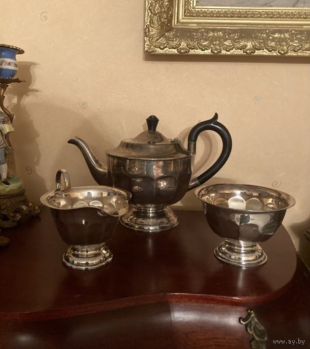 Сервиз Чайный Silverplate металл клейма Англия Sheffield первая половина ХХ века