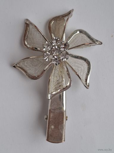 Заколка. Зажим для волос. Цветок. Ювелирная сеточка. Металл