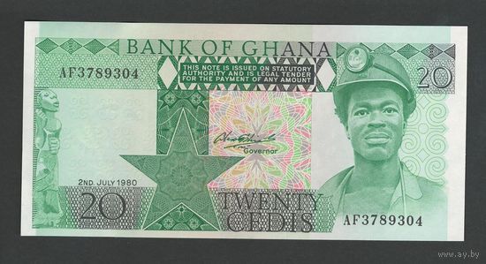Гана 20 седи 1980 года. Тип Р-21b. Состояние UNC