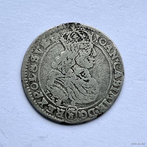 Монета СЕРЕБРО Польша ОРТ 18 грошей 1668 год ЯН КАЗИМИР РЕДКИЙ ОТЛИЧНЫЙ