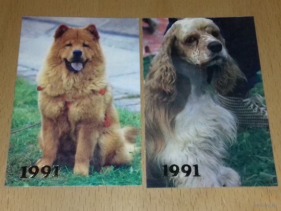 Календарики 1991 Собаки. 2 шт. одним лотом