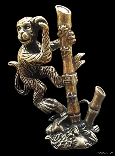 Статуэтка миниатюра Обезьяна на бамбуке Бронза