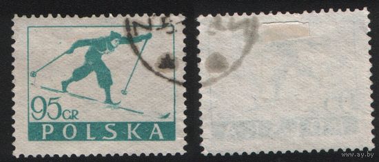 Польша 1953.12.31 (Mi)PL832 95gr сер. Зимний спорт - Лыжник (CTO) (a1-01 ТОРГ