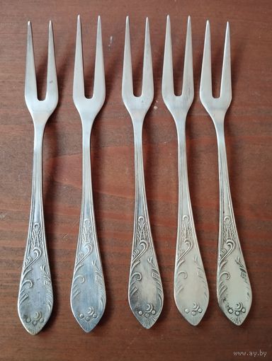 Вилки для лимона, набор 5 штук. Мельхиор, СССР