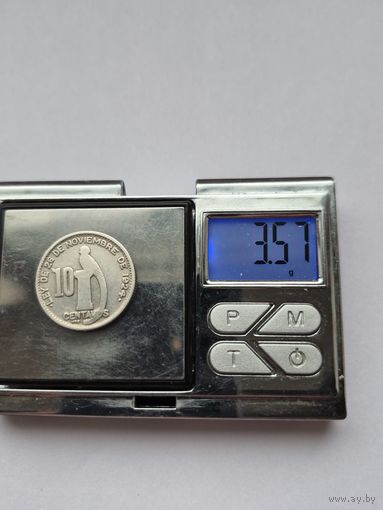 10 сентаво 1945 года. Гватемала, Республика Гватемала (1925 - 1948). Серебро 720. Монета не чищена. H45595.