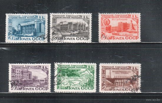 СССР-1950, (Заг.1397-1402),  гаш.(с клеем) , Узбекская ССР