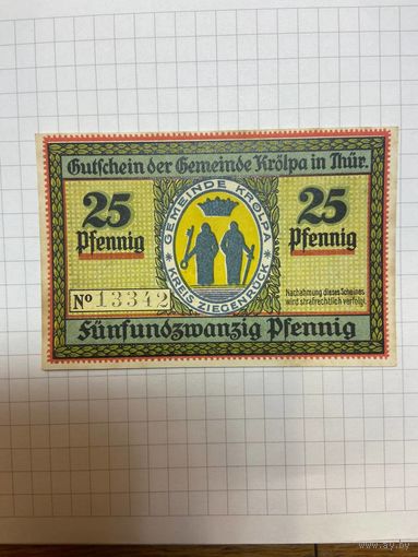 25 пфеннигов (нотгельды) г. Германия Крупла ин Тюринген-1201