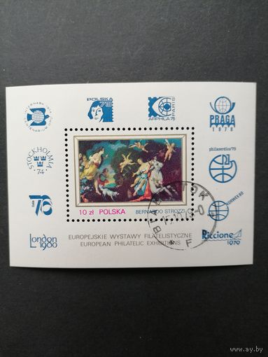 Польша 1979 Блок Mi.78 с маркой "Интернациональные филателистические выставки в Европе" (гашение с клеем) марка Mi.2643 каталог 1.00 евро