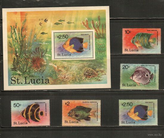 Сент-Люсия-1978(Мих.431-434,Бл.14) , **  ,  Морская  Фауна , Рыбы (полная серия),