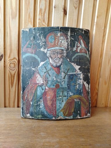 Суперскидка! Старинная икона Николая Чудотворца, 39 см, 19 век.