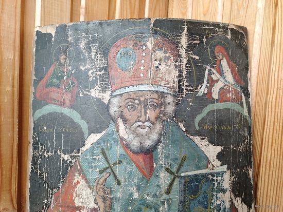 Старинная икона Николая Чудотворца, 39 см, 19 век.