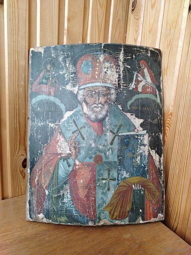 Старинная икона Николая Чудотворца, 39 см, 19 век.