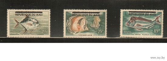 Мали-1961(Мих.18-20),  ** ,   Морская   Фауна , Рыбы, Надп.  (полная серия)