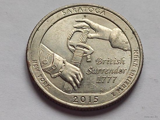 США 25 центов 2015 г. Национальный исторический парк Саратога. Нью Йорк. D