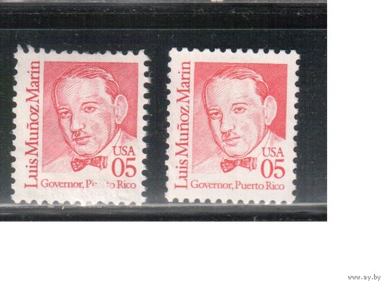 США-1990, (Мих.2077 х+у),   * (без клея) ,Стандарт, Личности, Губернатор Пуэрто-Рико  (одиночка),2 типа бумаги(2)