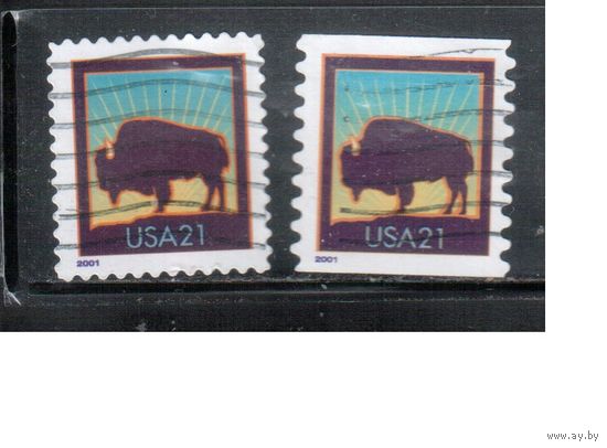 США-2001 (Мих.3437 BА+BС) , гаш. , Стандарт, Фауна, Бизон(одиночка), зубцовки (1)