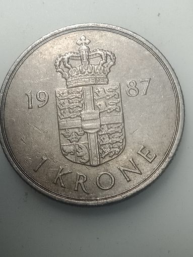Дания 1 крона 1987 года .
