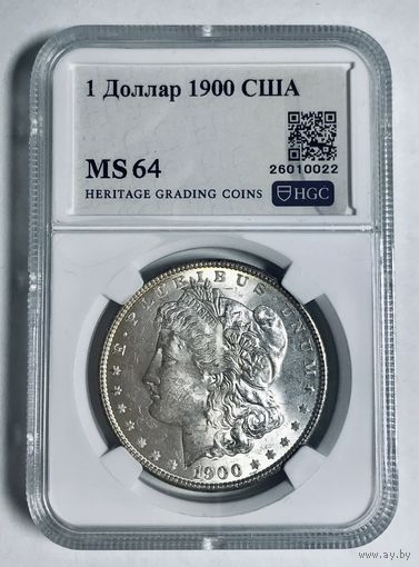 1 доллар 1900 Морган ms 64 нечастый год! Крупное серебро США