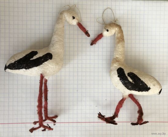 Лот елочных игрушек. Аисты. Большие. Вата.