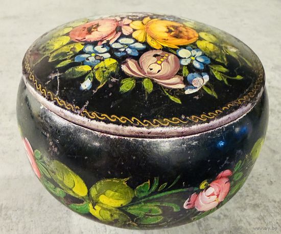 Шкатулка СССР. Цветы. Ручная роспись.Алюминий . Жостово? Палех?Распродажа коллекции!!!