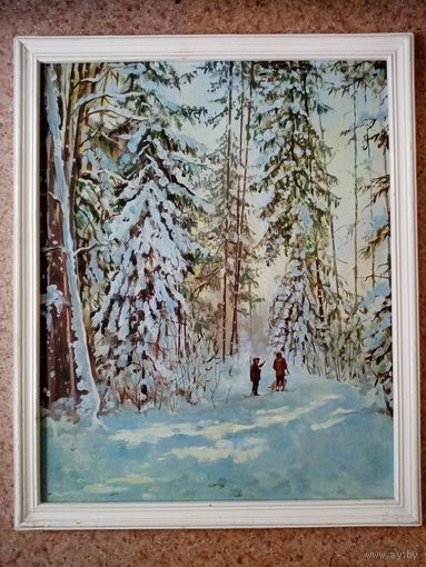 Баранов "Зимний пейзаж", 55х45см, фанера масло.