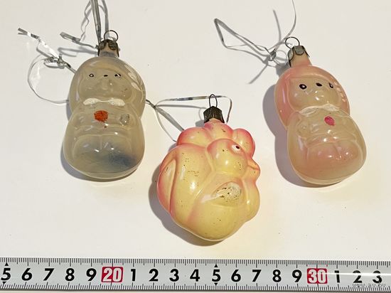 Ёлочные игрушки СССР стекло лот Ёжик 2шт и Петушок