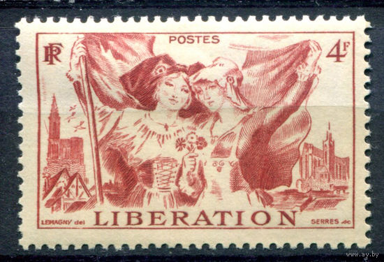 Франция - 1945г. - Освобождение Эльзаса и Лотарингии. Соборы Страсбурга - 1 марка - полная серия, MH [Mi 732]. #2-Fr-39-A-2