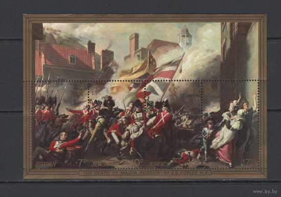 Великобритания Джерси 1981** Живопись Сражение за Джерси в ходе англо-французской войны Блок 4 марки