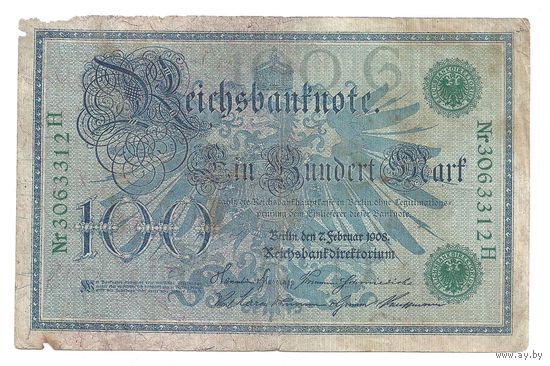 Германия 100 марок 1908 г. Кайзеровская империя