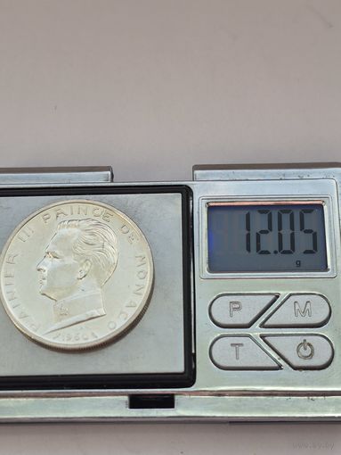 5 франков 1960 года. Монако, Монегасский франк (Ренье III). Серебро 835. Монета не чищена. L45465.