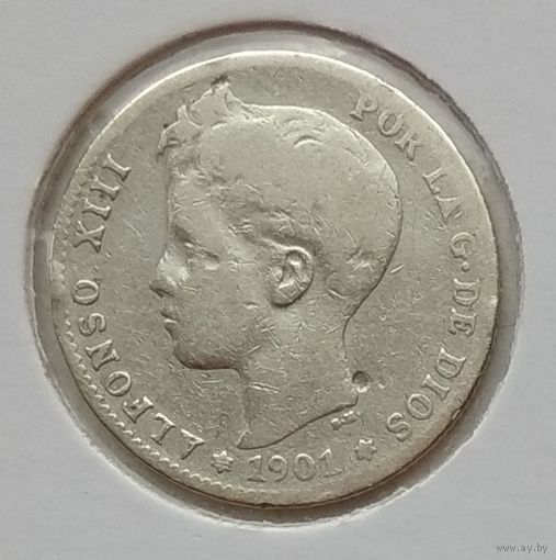 Испания 1 песета 1901 г. В холдере