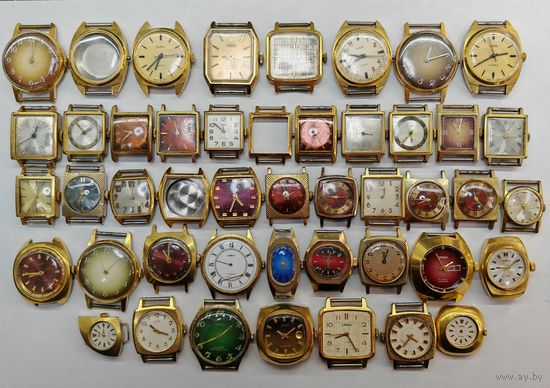 Позолоченые часы. Позолота Аффинаж Au 10. СССР. Часы Слава, Луч, Заря, Чайка. (46 шт.-Au10)