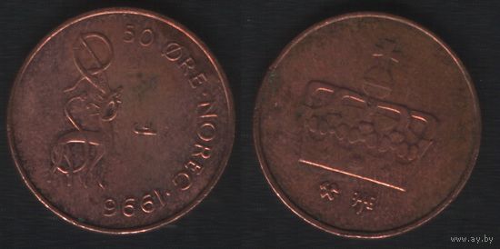 Норвегия km460 50 эре 1996 год (нов.тип) бронза (JJE)(GJL) (_9