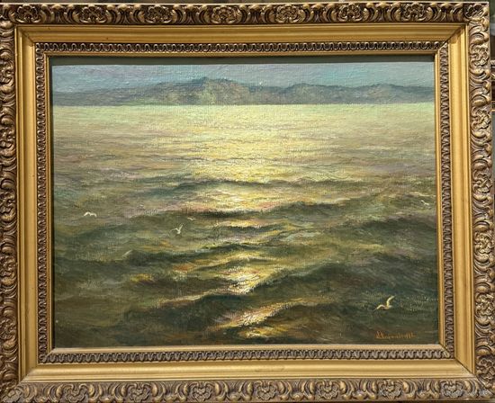 Багрянцев Н.М "Море. Лунная дорожка", ДВП, масло. Размер с рамой 61х49 см.