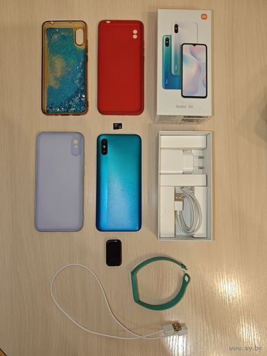 Телефон Redmi 9A и браслет Redmi Band 2.