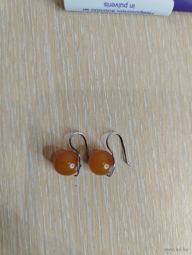 Все лоты с 1 Рубля. Серьги СССР. Янтарь. Серебро.