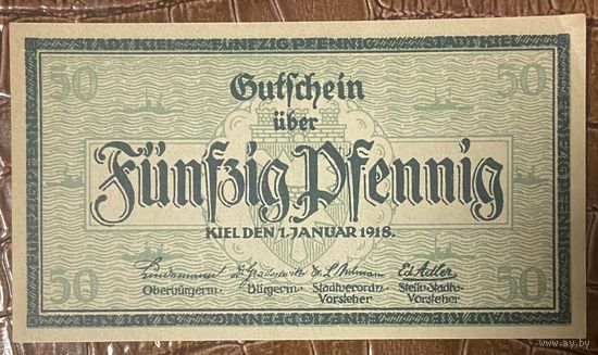 Нотгельд , 50 пфеннигов, Киль 1918 год. Веймарская республика