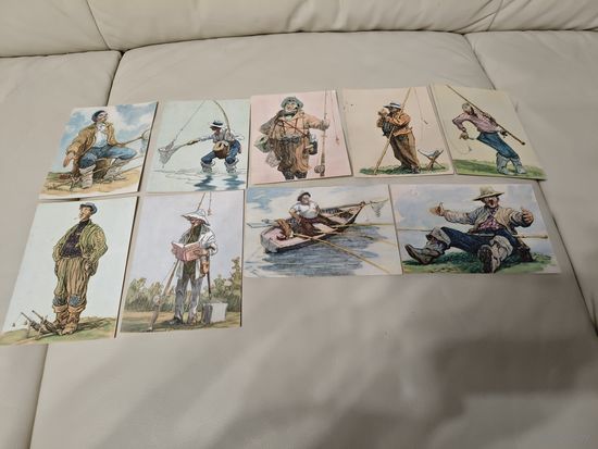 Открытки рыбаки 1956 год, художник И.М. Семёнов