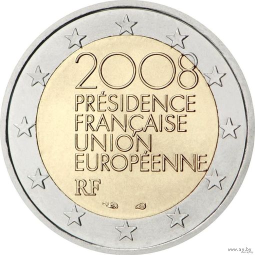 2 евро 2008 Франция  Председательство в ЕС  UNC из ролла