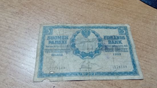 Финляндский Банк  Пять марок золотом  1909 года**0179169