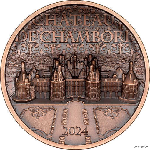Острова Кука 1 доллар 2024г. "Замок Шамбор". Монета в капсуле; сертификат. МЕДЬ 50гр.