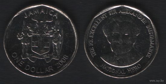 Ямайка km189 1 доллар 2008 год (нов.тип) (круг) (7 ТОРГ ЛЮБОЙ