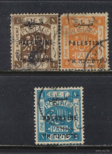 GB Палестина Гражданская администрация при британском военном комиссаре 1921 Надп на марках Египетской экспедиционной армии #26,30,31
