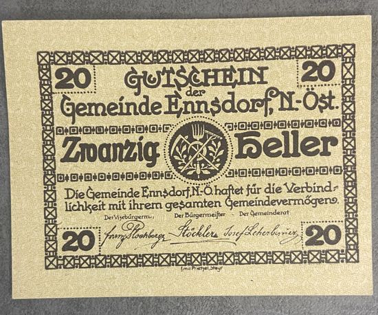 Нотгельды Австрия Энсдорф 20 геллеров 1920 год