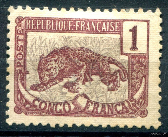 Французское Конго - 1901/07г. - пантера, 1 с - 1 марка - чистая, без клея [Mi 30]. #4-W1-123-A-1